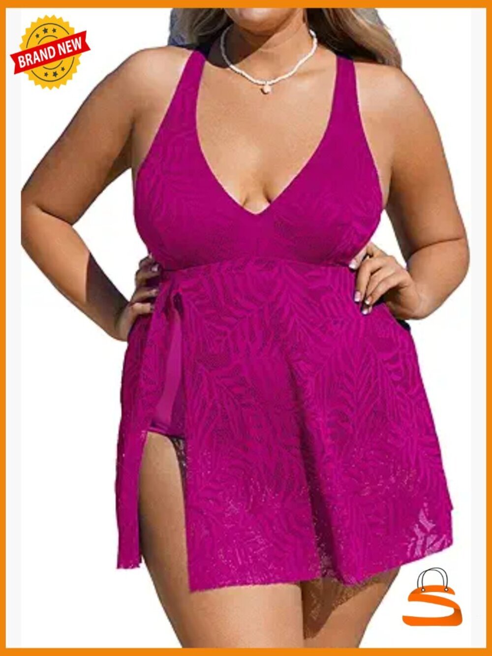 Plus Size One Piece Swimsuit Mesh Hollow Out Cross Back Split Swim Dress